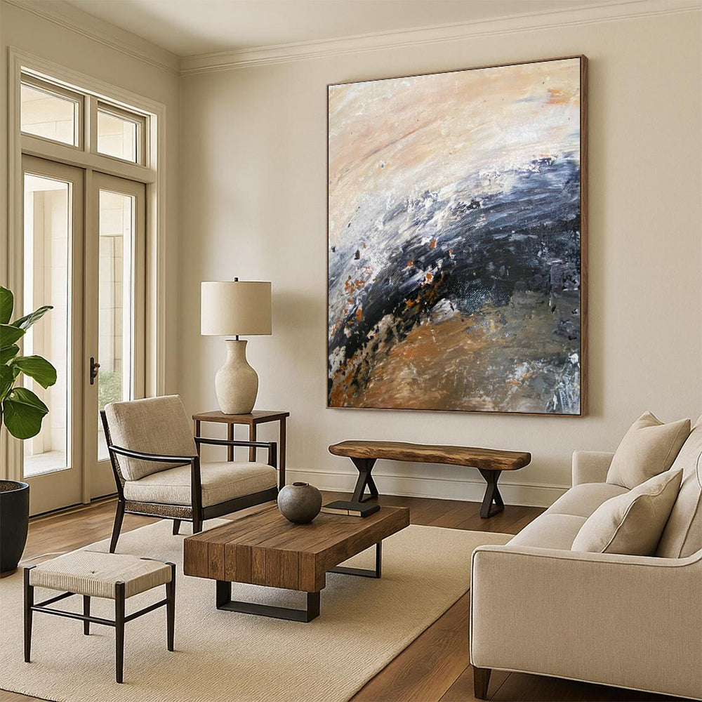 Brown - Black Abstract Art for Industrial - Style Loft Apartment Living Room Walls DLZ0008