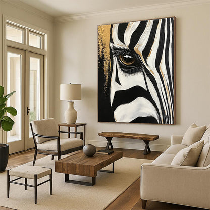 Zebra Eye with Gold Accents for Exotic Animal - Themed Lounge & Contemporary Art Studio STSC956