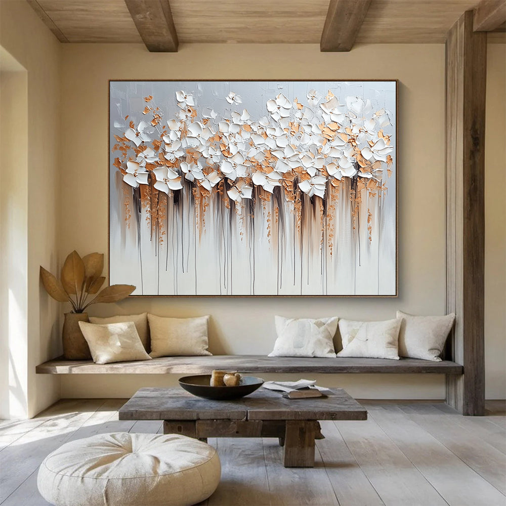 Textured White Flowers Art for Botanical - Themed Restaurant & Floral Design Studio SC294