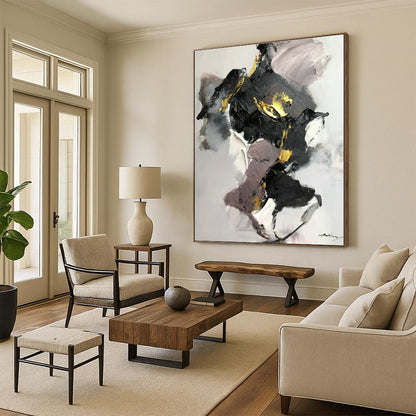 Black, Gray & Gold Abstract Art for Contemporary Dining Room & Urban Art Studio DLZ0822