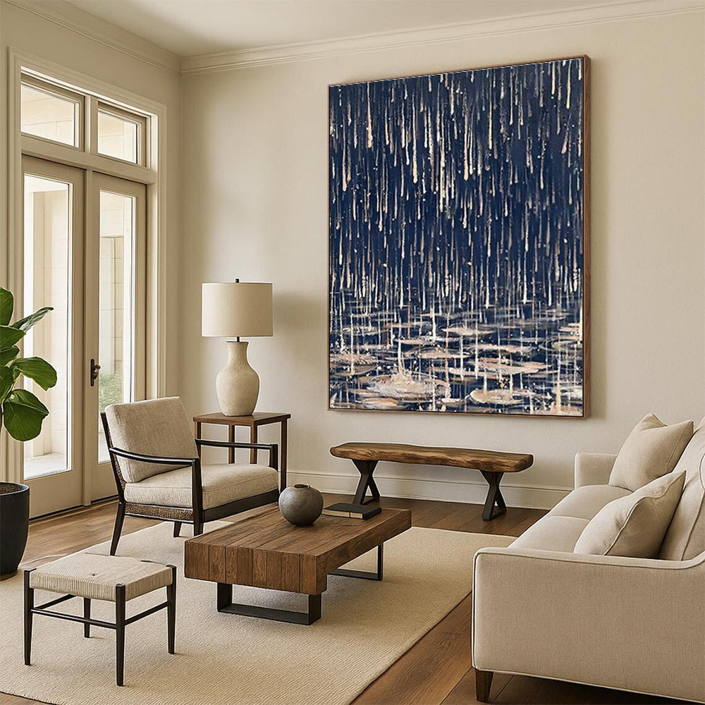 Rainy Night Pond Oil Painting for Nature - Inspired Home & Cozy Bookstore DLZ1332