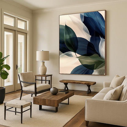 Nature - Inspired Blue - Green Leaves Art for Sunroom & Living Room STSC685