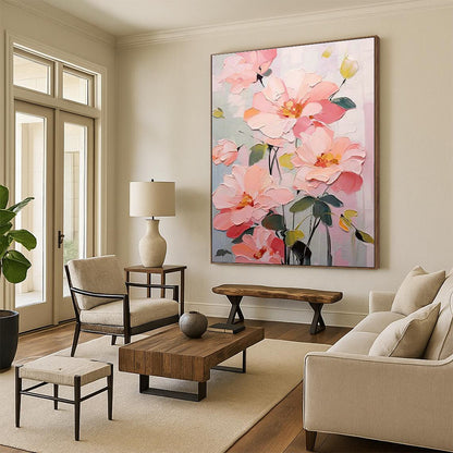 Pink Floral Painting for Bedroom & Entryway DLZ0353