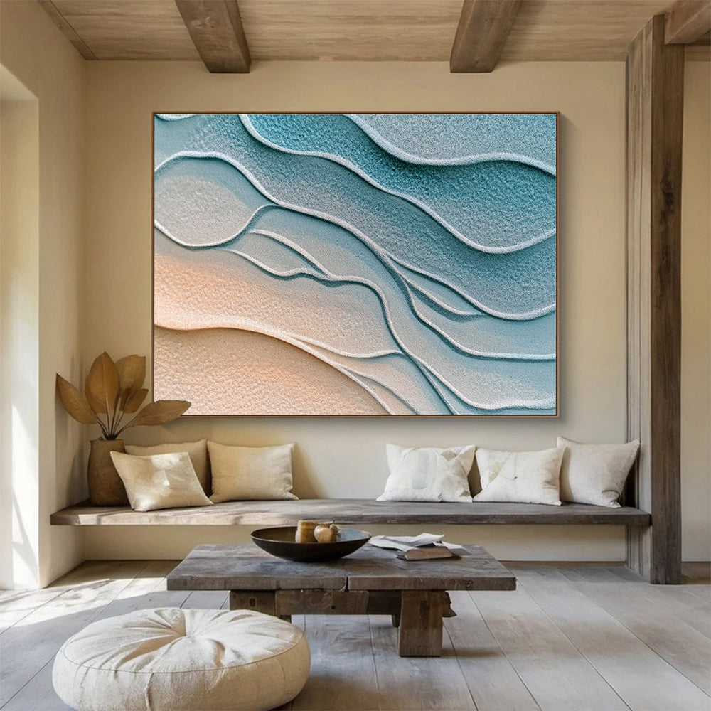 Blue - Gray Sand Waves Art for Coastal Home & Spa Retreat SC452