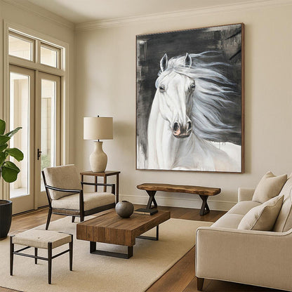 White Horse Portrait Art for Equestrian Clubhouse & Traditional Home Library DLZ2229