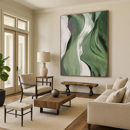Green Flowing Abstract Art for Yoga Studio & Botanical Garden Café DLZ1061
