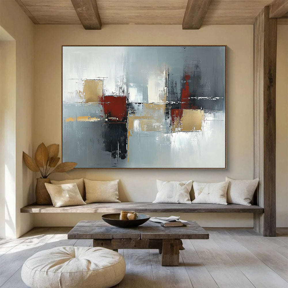 Gray - Toned Geometric Abstract Art for Industrial - Chic Loft & Modern Corporate Reception SC244