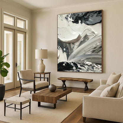 Black - White Textured Art for Modern Art Gallery & Edgy Home Studio DLZ1587