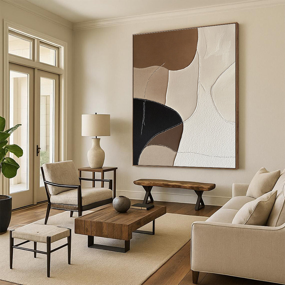 Brown and Beige Abstract Forms Art for Minimalist Living Room & Sophisticated Office Reception STSC1337
