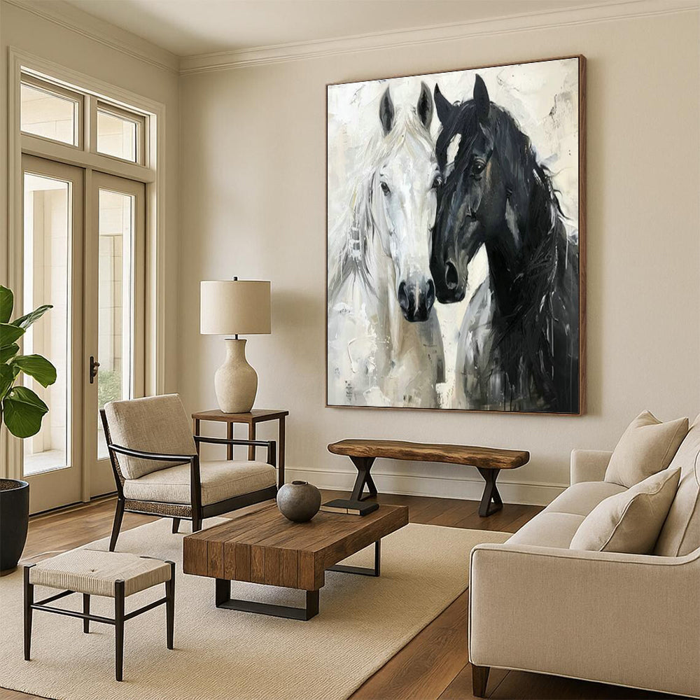 Black and White Horses Art for Equestrian - Themed Home Office & Western - Style Living Room DLZ1530