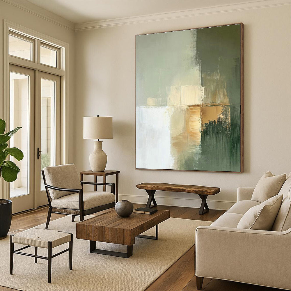 Light Green - Gold Abstract Art for Modern Office Lounge & Scandinavian Bedroom DLZ1650