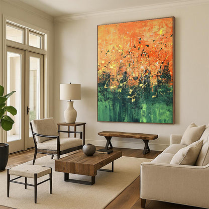 Orange - Green Abstract Art for Modern Restaurant & Art Gallery Pop - Up DLZ1821