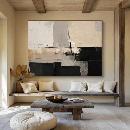 Black - White - Gray Block Abstract Art for Industrial Loft Living Rooms DLZ2625