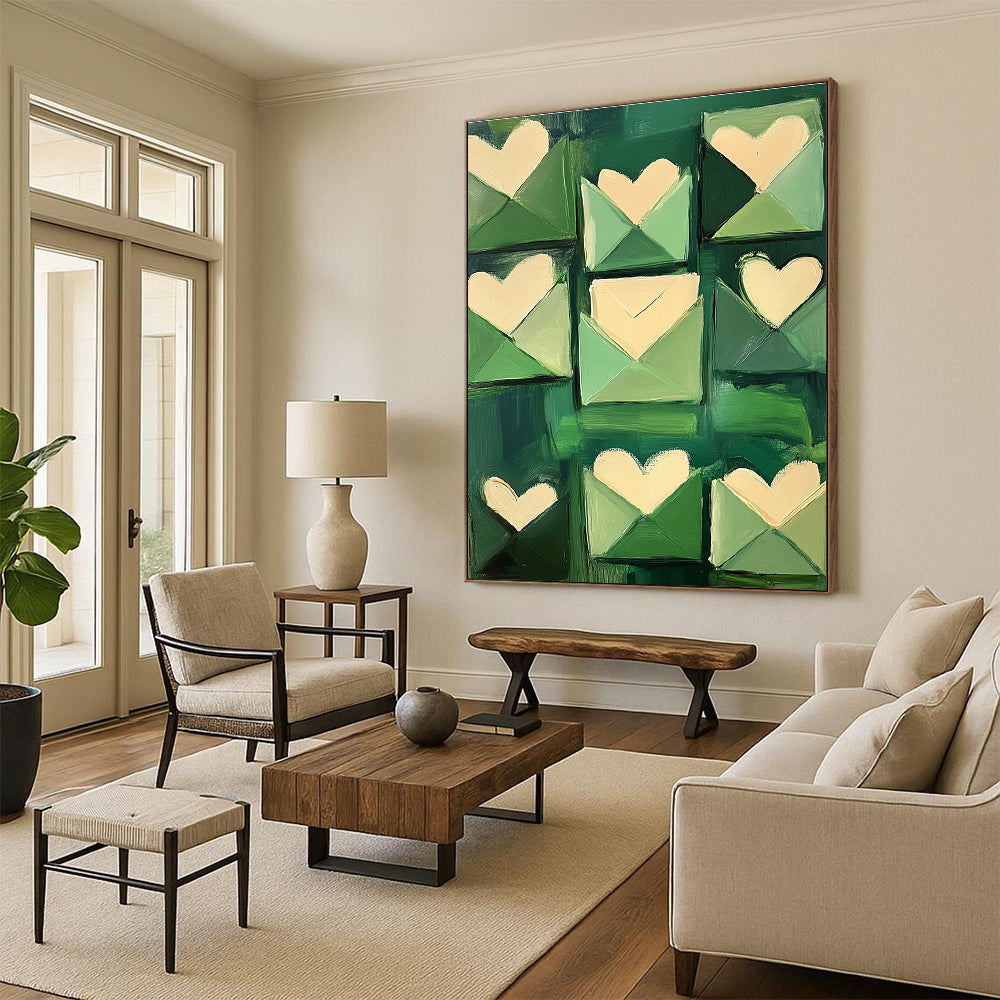Green Envelopes with Hearts Art for Wedding Planner’s Studio & Romantic Home Entryway STSC1391