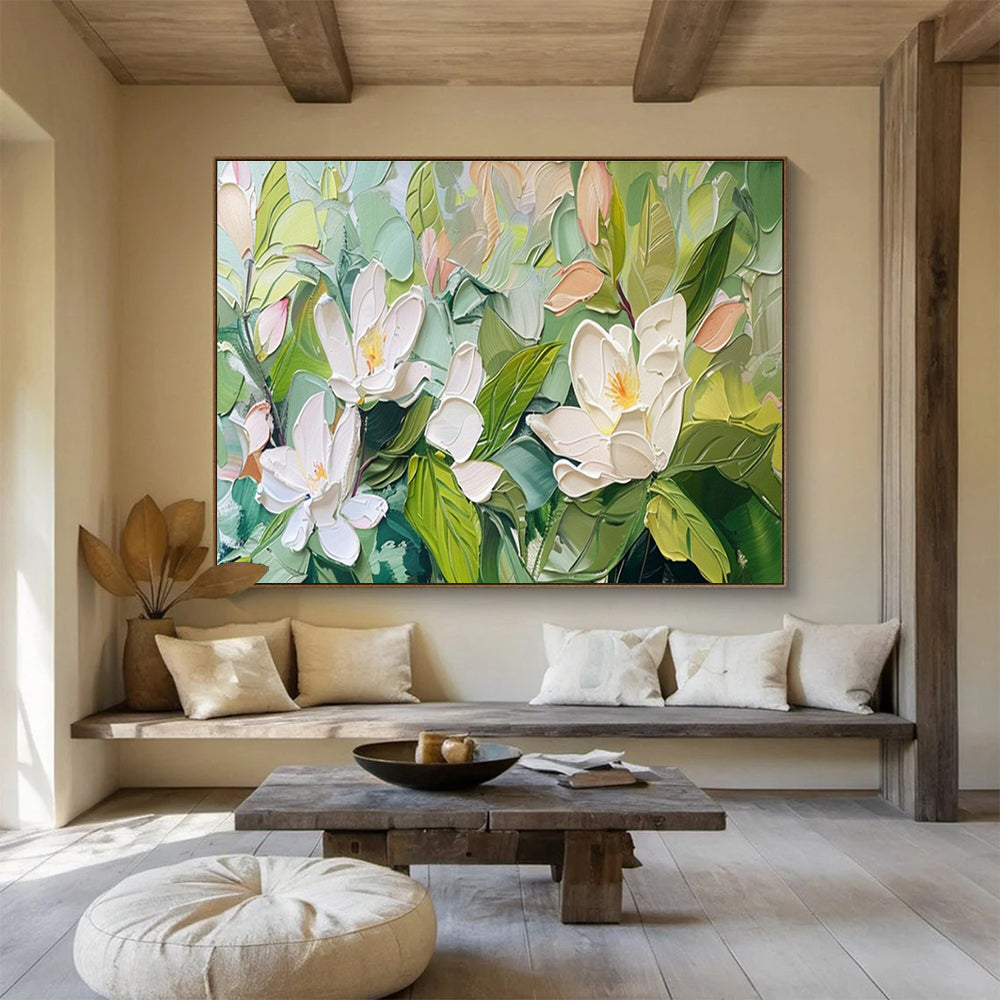 White Magnolia Relief Art for Elegant Spa Treatment Room Walls DLZ3220