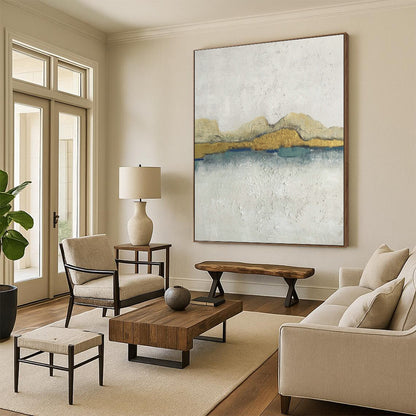 Minimalist Gold and Blue Art for Luxury Spa & Home Library DLZ0627