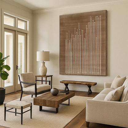White Stalks on Brown for Minimalist Home Office & Nature - Inspired Art Gallery STSC929