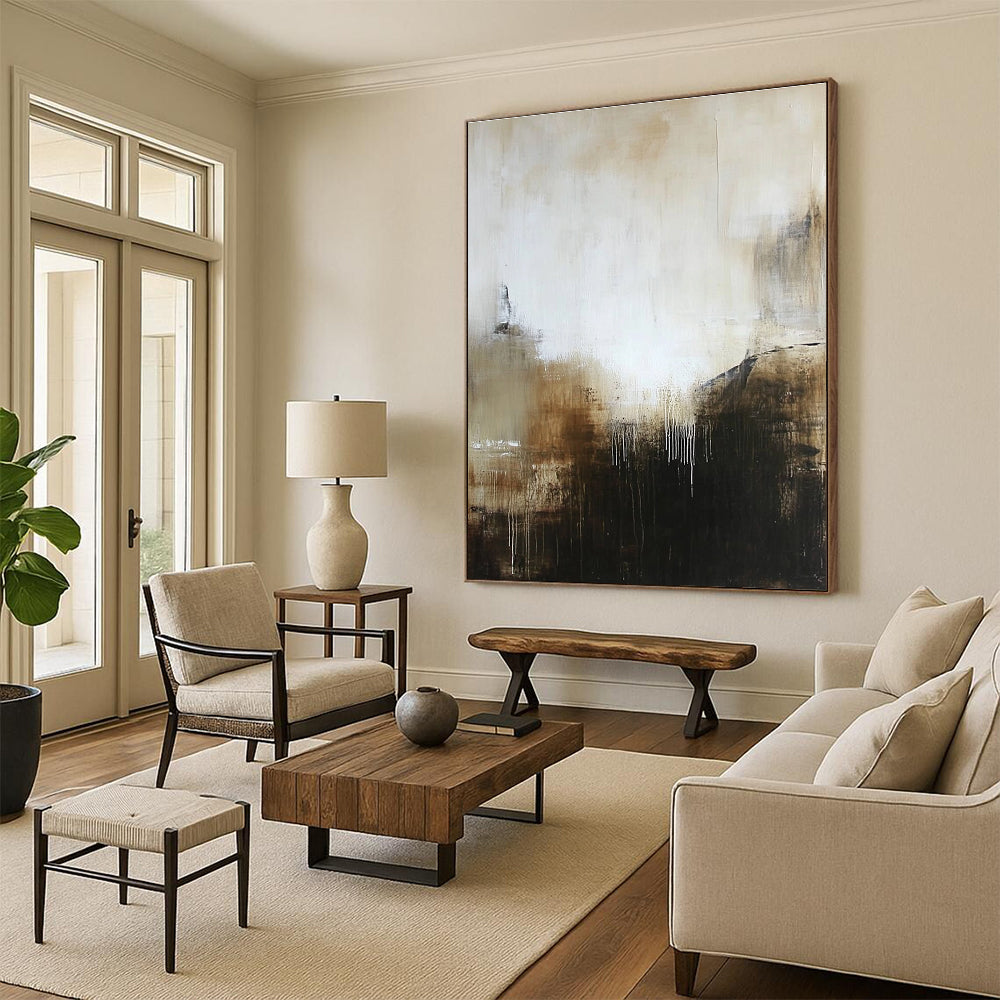 Beige and Brown Abstract Landscape for Rustic - Inspired Home & Cozy Library STSC618