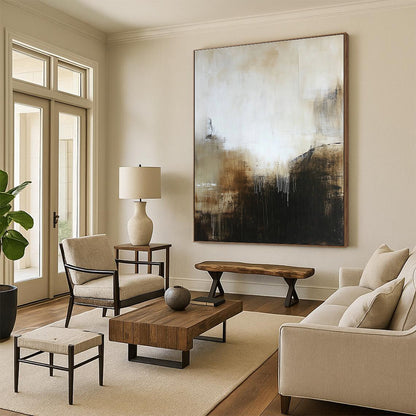 Beige and Brown Abstract Landscape for Rustic - Inspired Home & Cozy Library STSC618