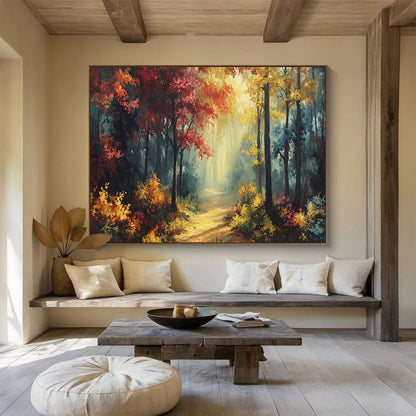 Autumn Forest Path Art for Cozy Mountain Lodge Fireplace Sides DLZ3205