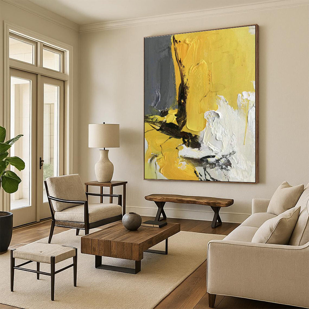Yellow - Grey - Black - White Abstract Art for Living Room & Bedroom DLZ0471