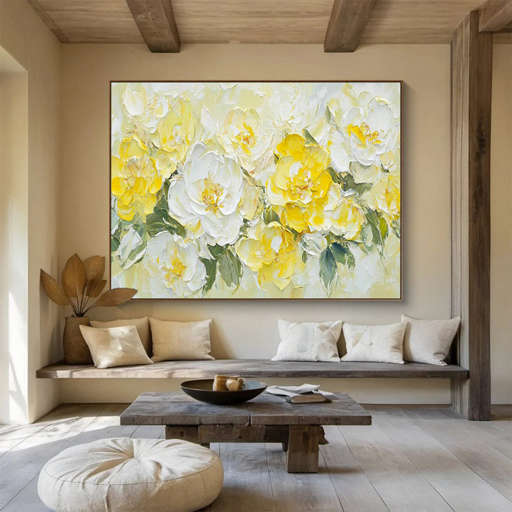 Impasto Yellow - White Flower Bouquet Art for Cheerful Breakfast Nooks DLZ3080