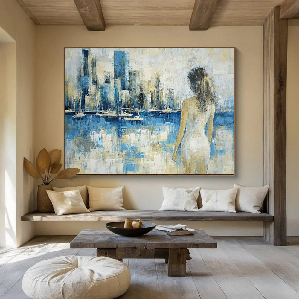 Woman by the Harbor Abstract Art for Seaside Home Office & Nautical Boutique SC356