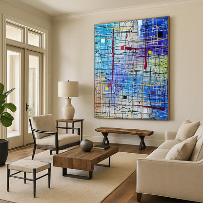 Colorful Lines on Blue Art for Design Studio & Fashion Showroom DLZ2283