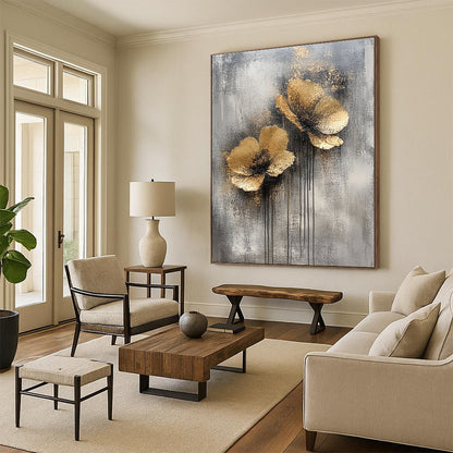 Gold Flower Textured Abstract for Luxury Hotel Suite & Sophisticated Home Dining Room STSC486