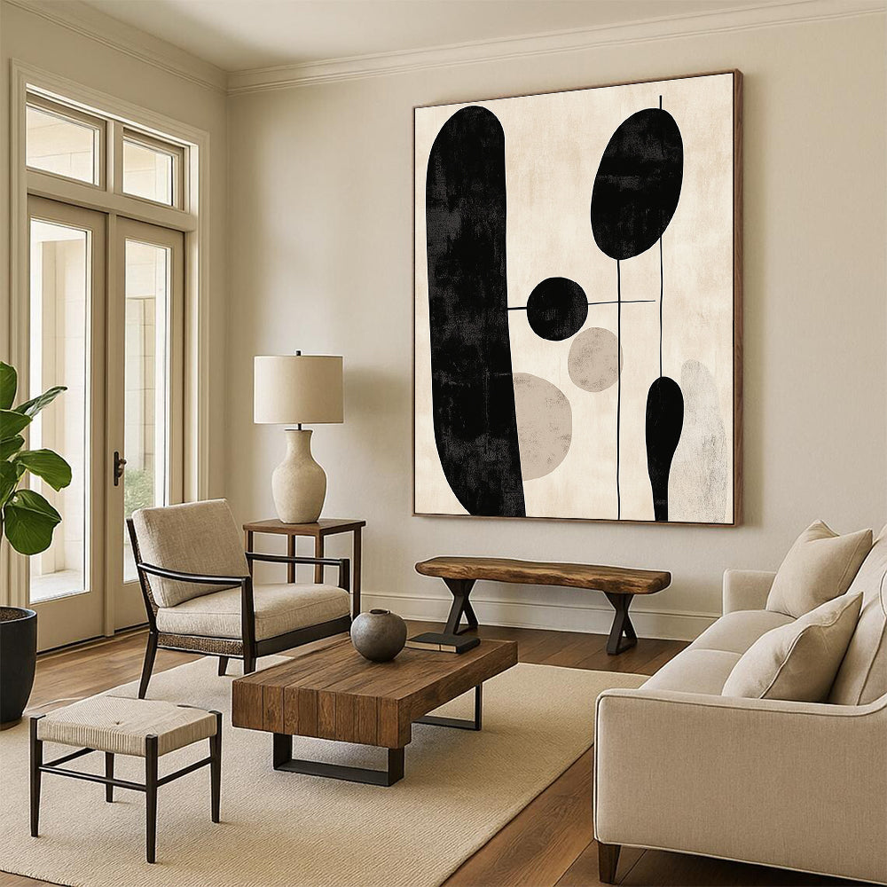 Black and Beige Geometric Shapes Art for Modern Minimalist Living Room & Contemporary Office STSC1330