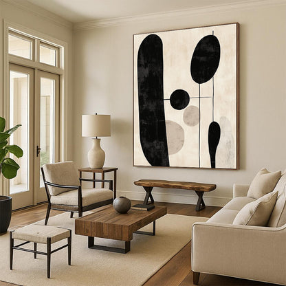 Black and Beige Geometric Shapes Art for Modern Minimalist Living Room & Contemporary Office STSC1330