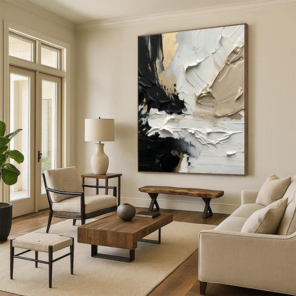 Black, Gold & Cream Abstract Art for Luxury Penthouse Living Room & High - End Jewelry Store DLZ1032
