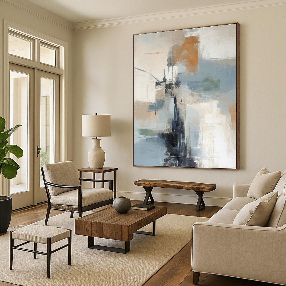 Blue - Brown Geometric Abstract Art for Modern Office & Art Gallery DLZ1261