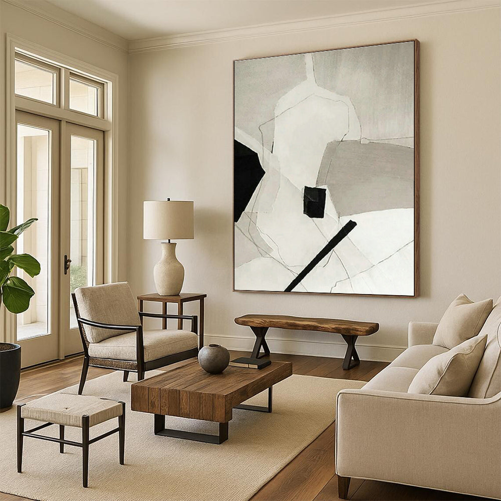 Black - White Geometric Abstract for Industrial - Style Café & Monochrome Home Library DLZ0881