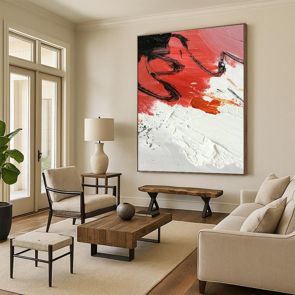 Red - White - Black Abstract Painting for Industrial Loft & Contemporary Art Gallery DLZ1297