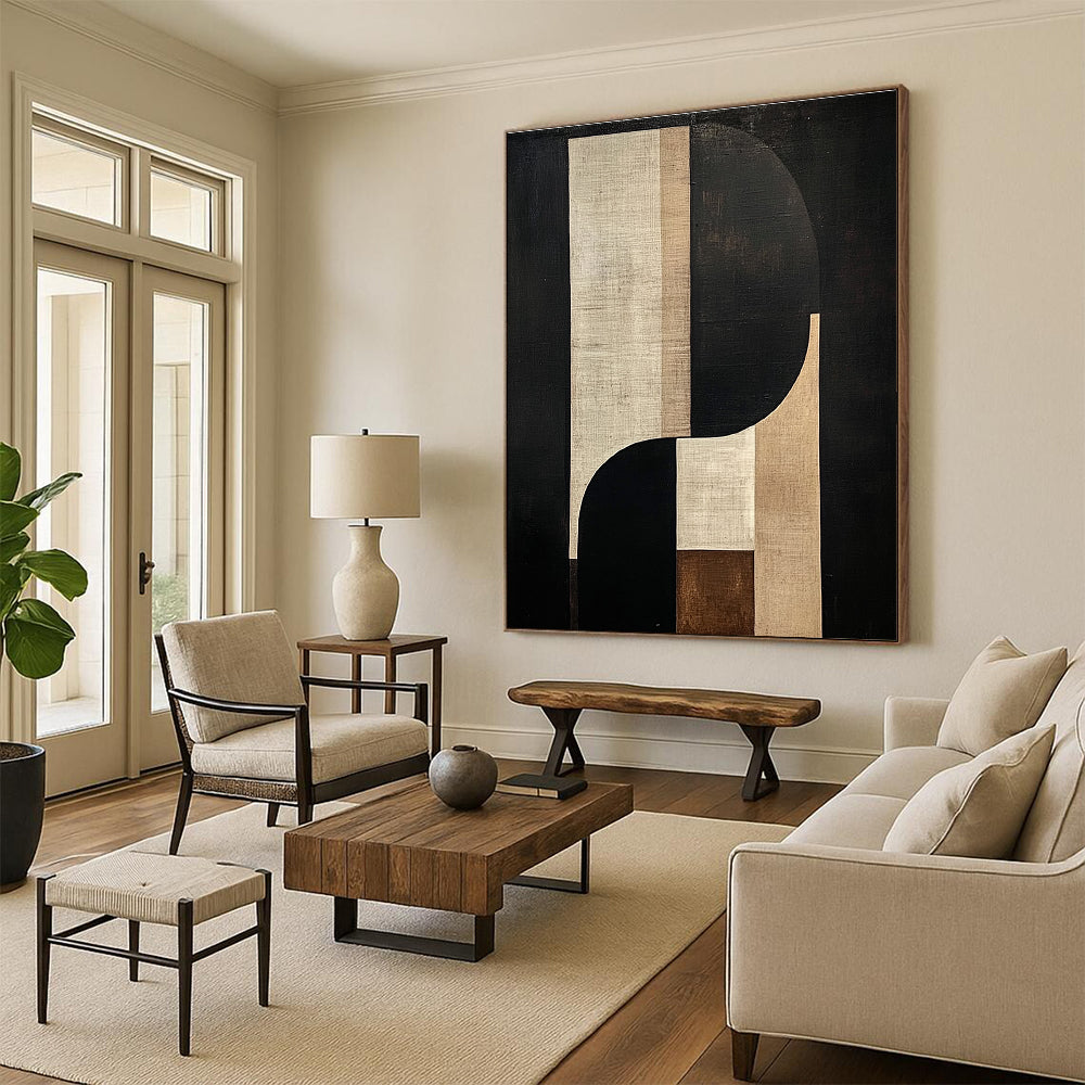 Abstract Geometric Shapes in Black and Beige Art for Minimalist Home Entryway & Modern Art Museum STSC1058