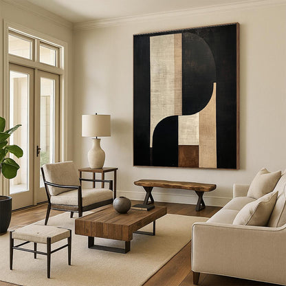 Abstract Geometric Shapes in Black and Beige Art for Minimalist Home Entryway & Modern Art Museum STSC1058