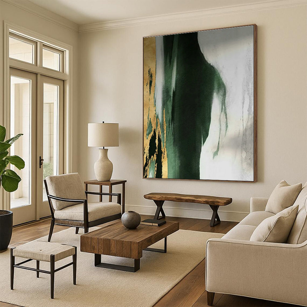 Gold - Green Abstract Flow Art for Upscale Restaurant & Art - Lovers’ Dining Room DLZ1485
