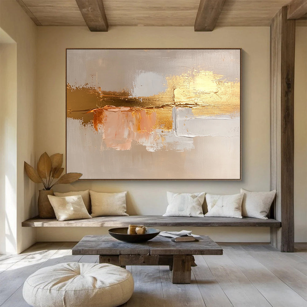 Gold Accent Abstract Art for Luxury Hotel Lobby & Modern Dining Room SC218