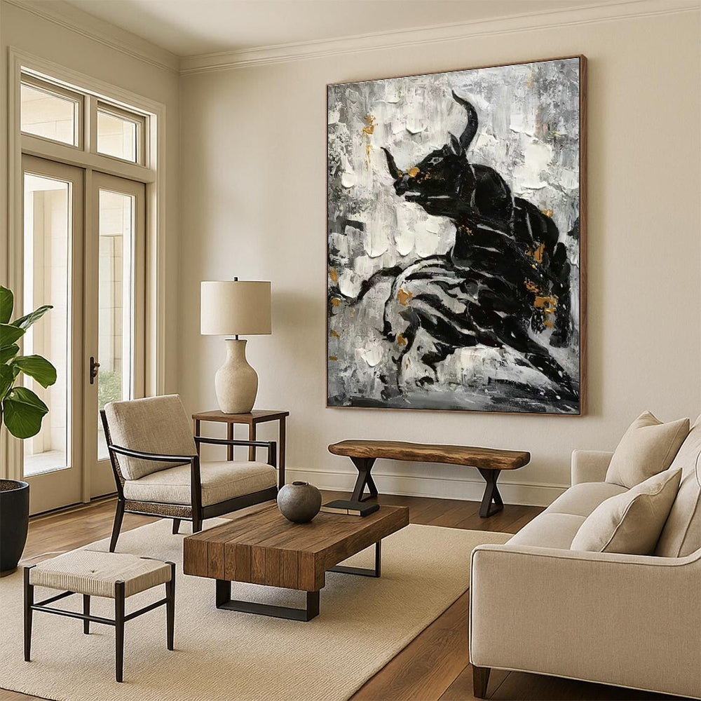 Black - Gold Bull Oil Painting for Living Room & Office DLZ0527