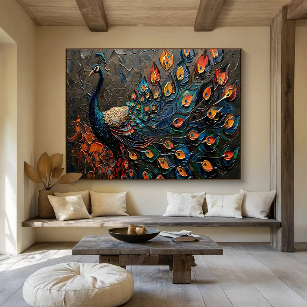 3D Peacock Palette Knife Art for High - End Asian - Inspired Spa Lobbies DLZ3191