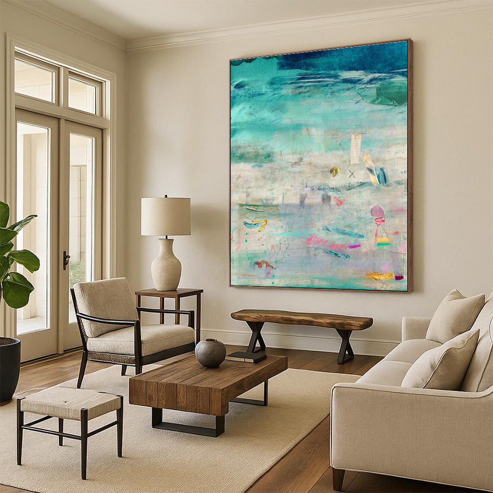 Teal - Green Collage Art for Coastal Home Office Nooks DLZ0133