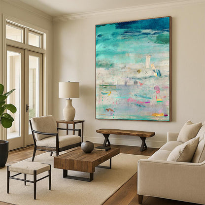 Teal - Green Collage Art for Coastal Home Office Nooks DLZ0133