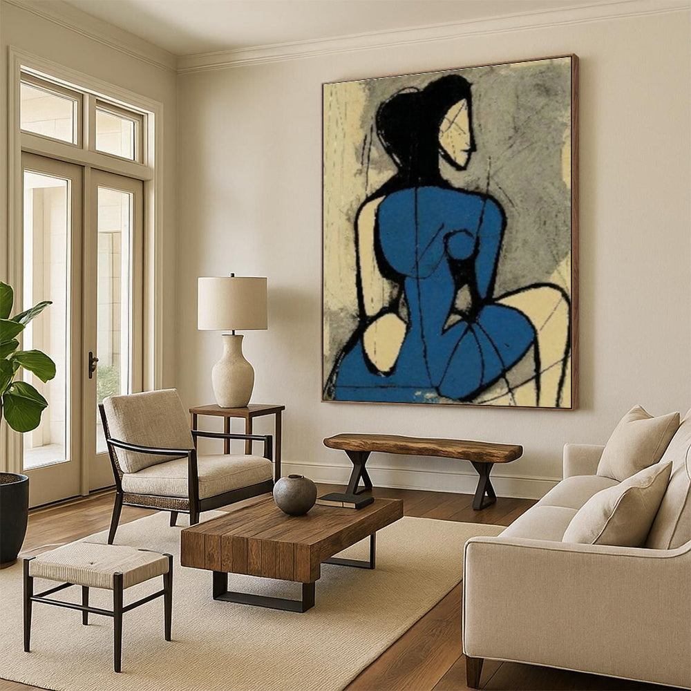 Abstract Blue Figure Art for Modern Art Gallery & Bohemian - Inspired Bedroom DLZ1424
