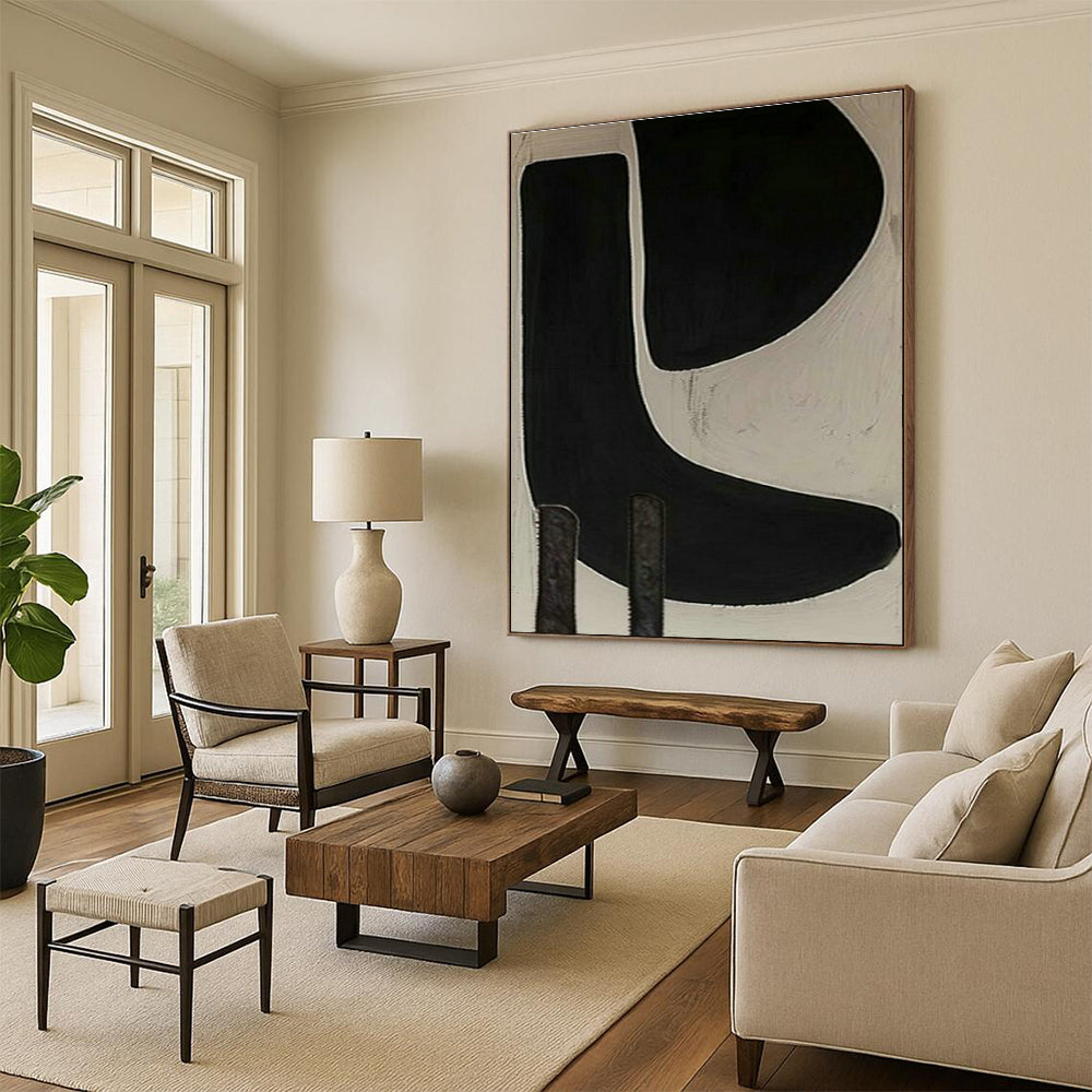 Black and White Curved Abstract Art for Scandinavian - Style Home & Art - Themed Library DLZ1975