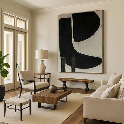 Black and White Curved Abstract Art for Scandinavian - Style Home & Art - Themed Library DLZ1975