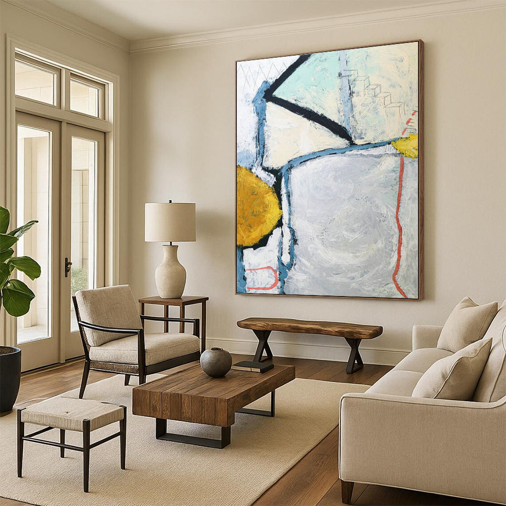Blue - Gray - Yellow Geometric Abstract Art for Modern Studio & Home Office DLZ1110