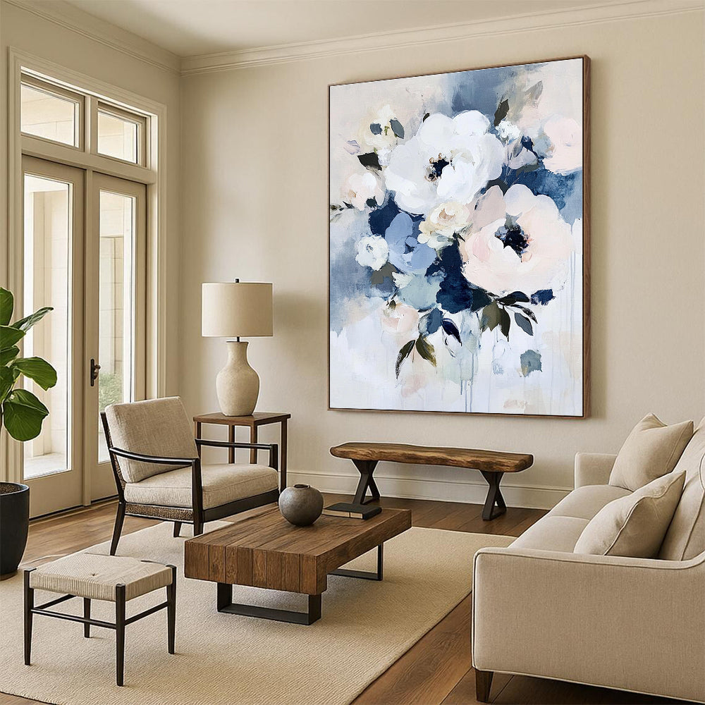 Elegant Blue - Toned Flower Art for Living Room & Boutique Hotel STSC054