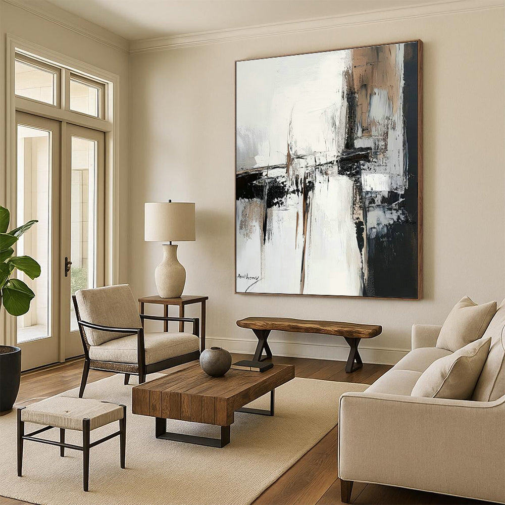Black - White Abstract Art for Industrial - Style Loft & Modern Library DLZ0794