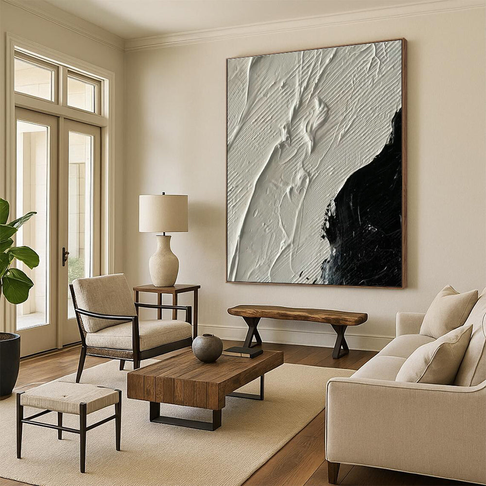 Black - White Textured Abstract Art for Industrial Studio & Monochrome Lounge DLZ1335